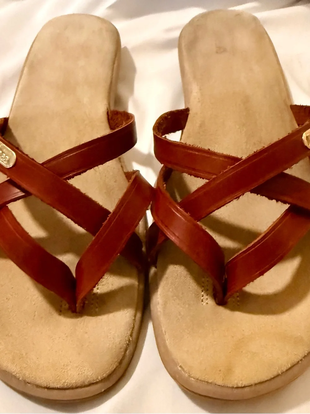 Vintage G.H. Bass Cognac Leather Crisscross Slide Sandals Comfort Sz 11 EU 42